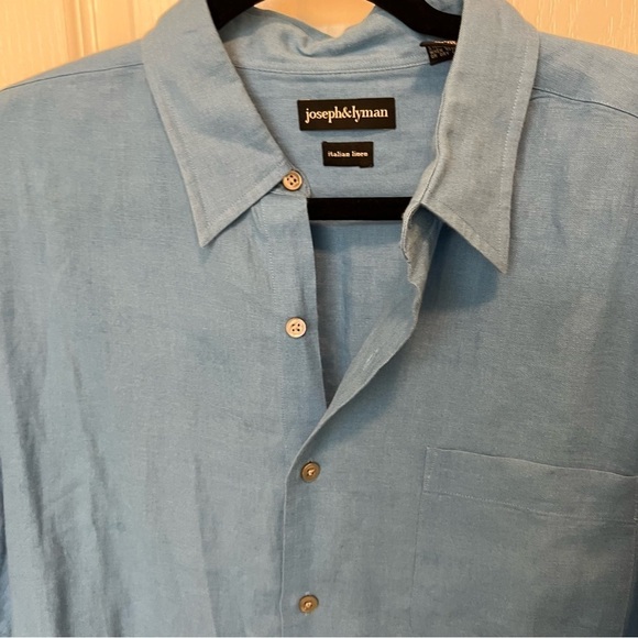 Blue pure linen button down shirt Joseph and Lyman Italian linen size large - Picture 10 of 10